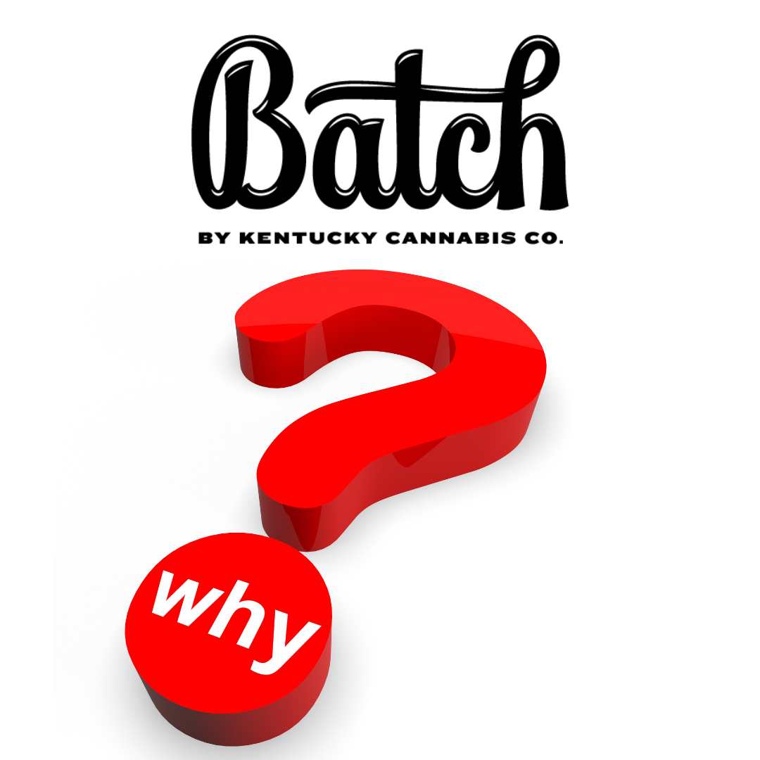 why-batch-cbd-oil-logo-question-mark Batch by Kentucky Cannabis Company logo with a red question mark underneath.